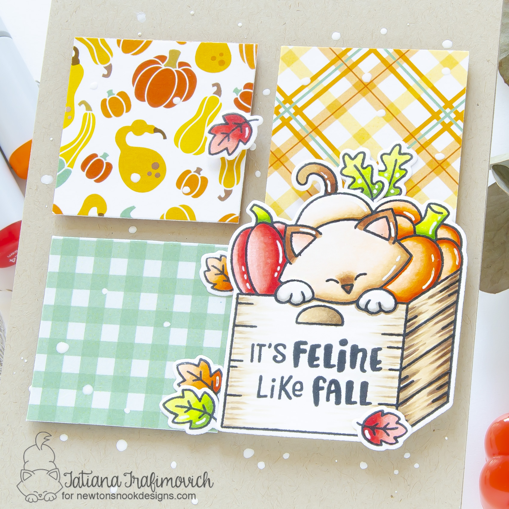 It's Feline Like Fall #handmade card by Tatiana Trafimovich #tatianacraftandart - Newton's Crate stamp set by Newton's Nook Designs #newtonsnook