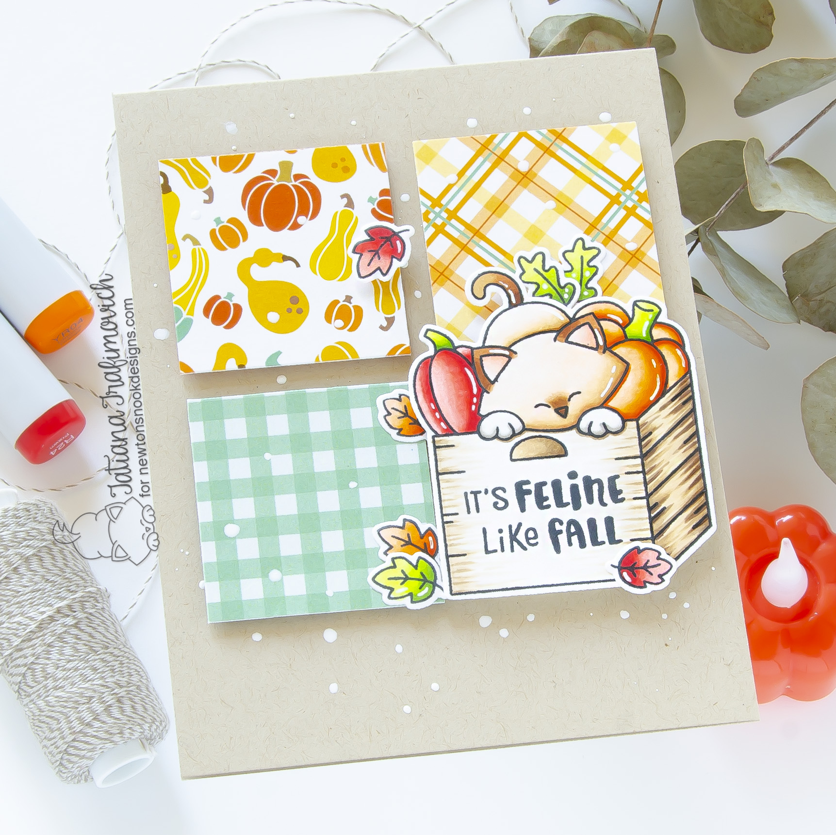 It's Feline Like Fall #handmade card by Tatiana Trafimovich #tatianacraftandart - Newton's Crate stamp set by Newton's Nook Designs #newtonsnook