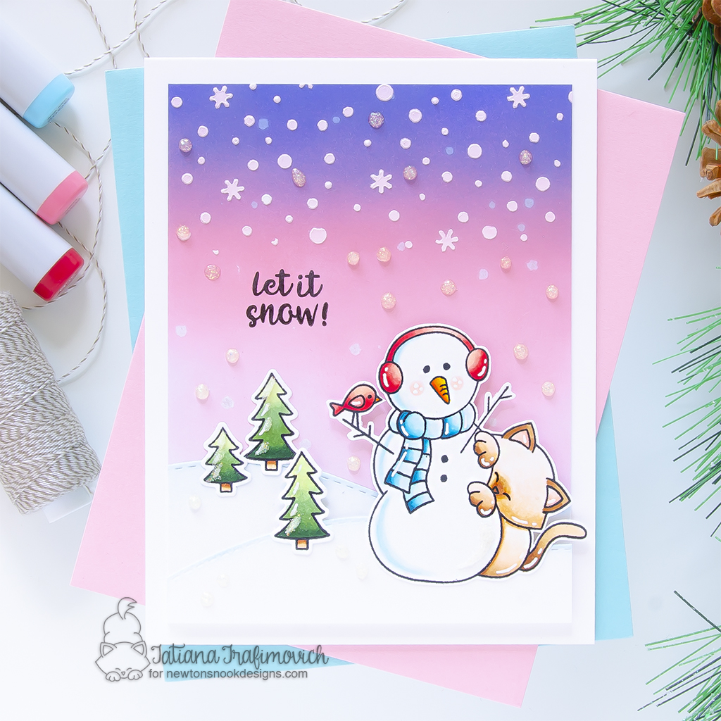 Let It Snow! #handmade card by Tatiana Trafimovich #tatianagraphicdesign #tatianacraftandart - Newton's Curious Christmas stamp set by Newton's Nook Designs #newtonsnook