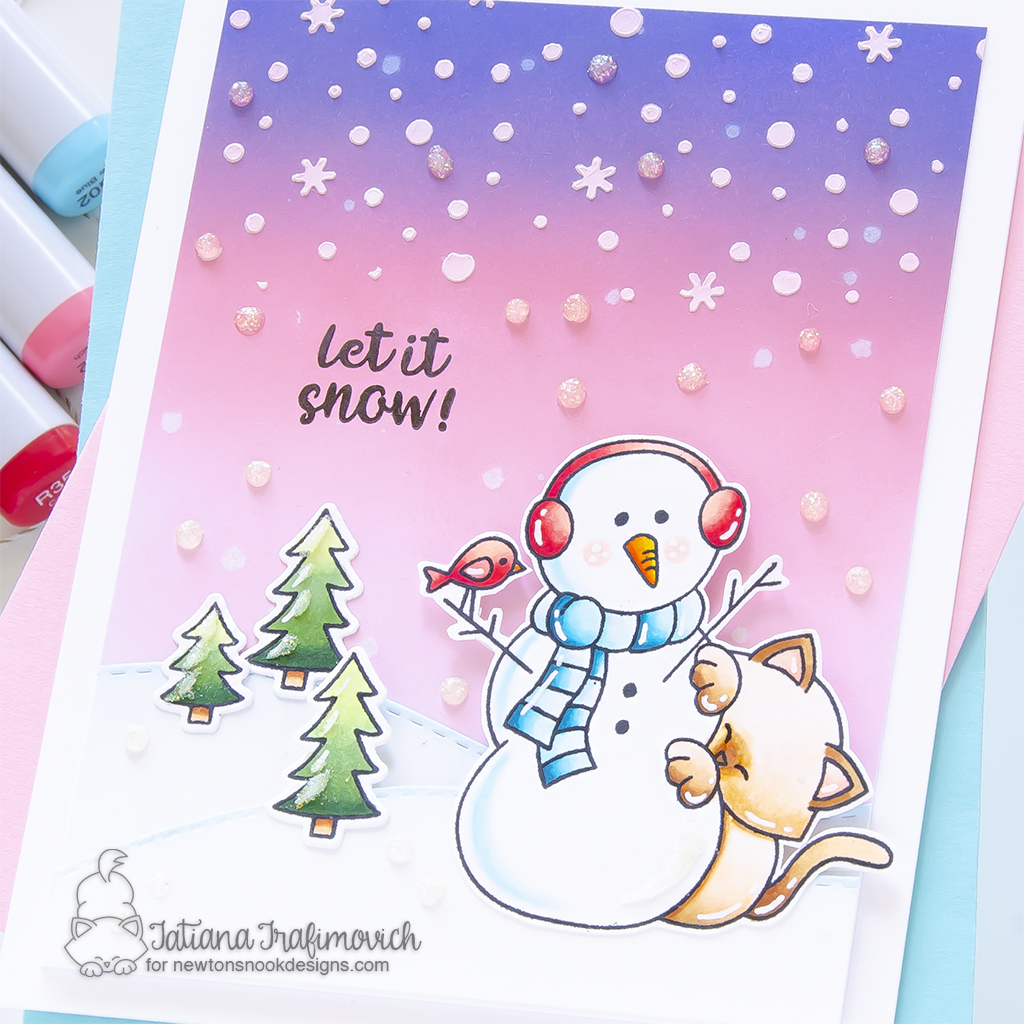 Let It Snow! #handmade card by Tatiana Trafimovich #tatianagraphicdesign #tatianacraftandart - Newton's Curious Christmas stamp set by Newton's Nook Designs #newtonsnook