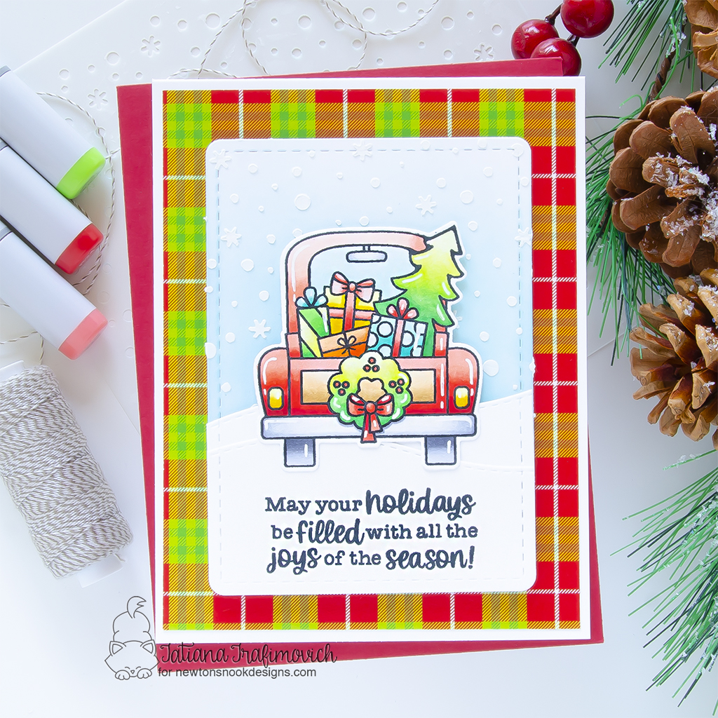 Christmas #handmade card by Tatiana Trafimovich #tatianagraphicdesign #tatianacraftandart - Holiday Haul stamp set by Newton's Nook Designs #newtonsnook