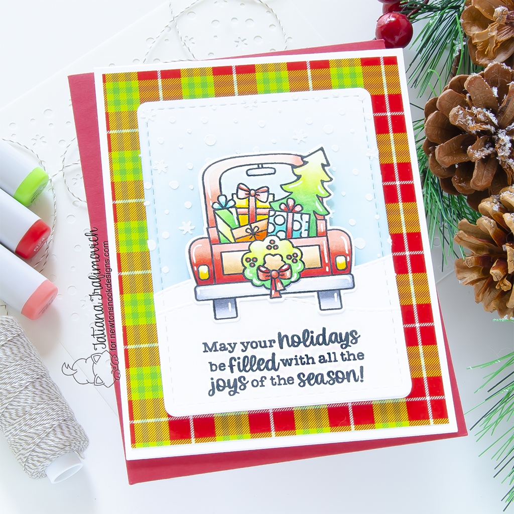 Christmas #handmade card by Tatiana Trafimovich #tatianagraphicdesign #tatianacraftandart - Holiday Haul stamp set by Newton's Nook Designs #newtonsnook