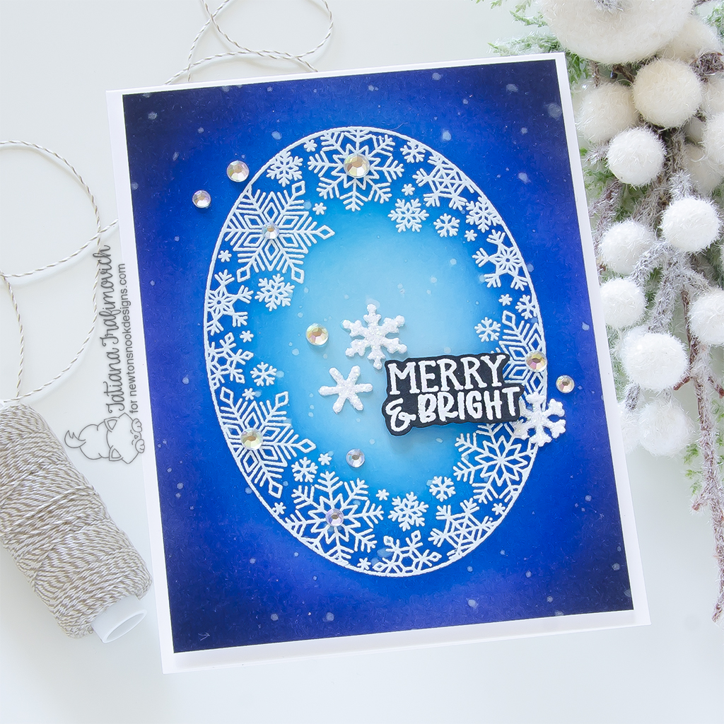 Merry & Bright #handmade card by Tatiana Trafimovich #tatianagraphicdesign #tatianacraftandart - Snowflake Oval stamp set by Newton's Nook Designs #newtonsnook