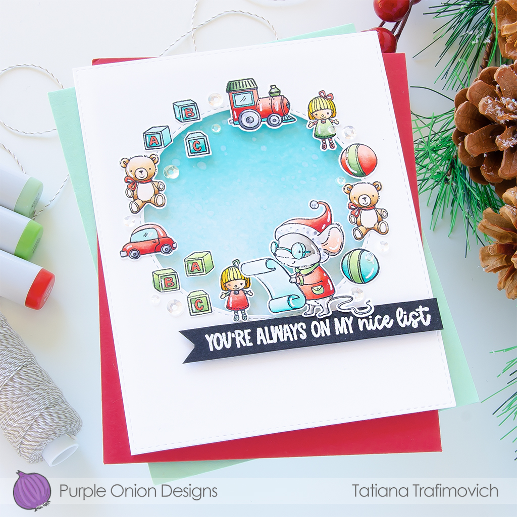 You're Always On My Nice List #handmade holiday card by Tatiana Trafimovich #tatianacraftandart #tatianagraphicdesign - stamps by Purple Onion Designs #purpleoniondesigns