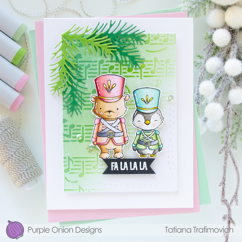 Fa La La La #handmade holiday card by Tatiana Trafimovich #tatianacraftandart #tatianagraphicdesign  - stamps by Purple Onion Designs #purpleoniondesigns