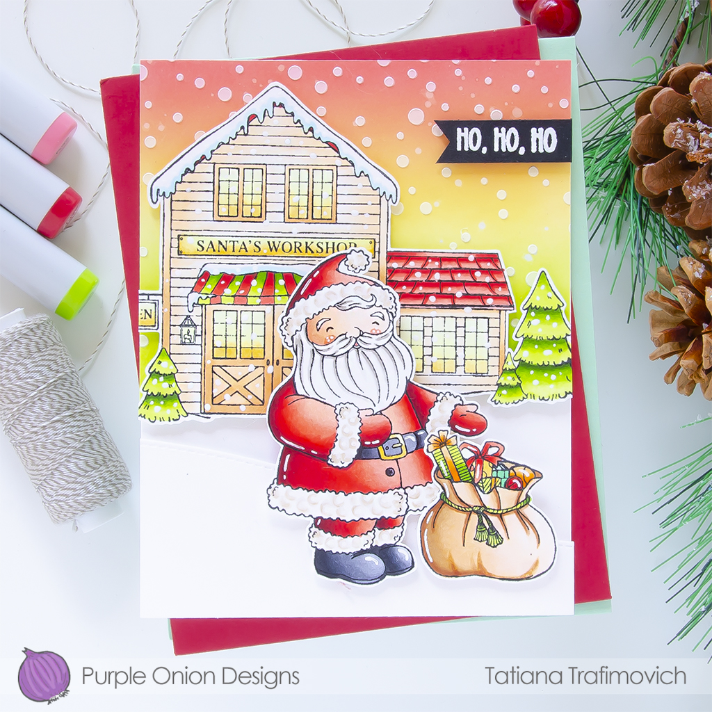 Ho, Ho, Ho #handmade holiday card by Tatiana Trafimovich #tatianacraftandart #tatianagraphicdesign  - stamps by Purple Onion Designs #purpleoniondesigns