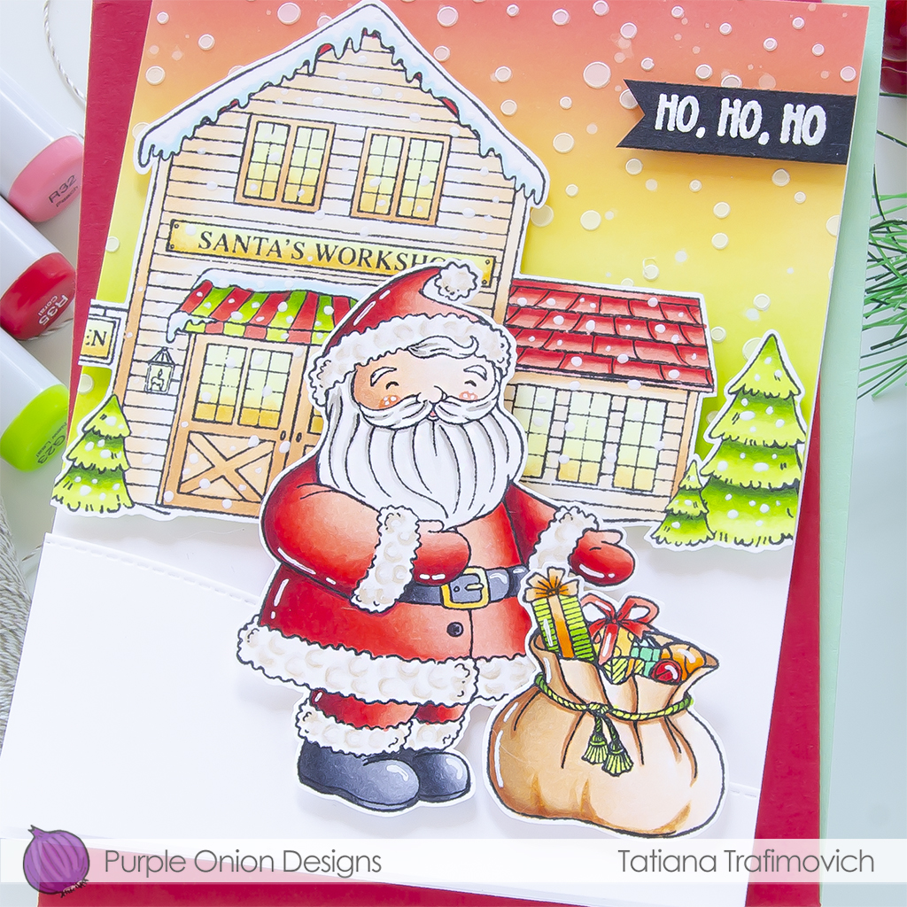 Ho, Ho, Ho #handmade holiday card by Tatiana Trafimovich #tatianacraftandart #tatianagraphicdesign - stamps by Purple Onion Designs #purpleoniondesigns