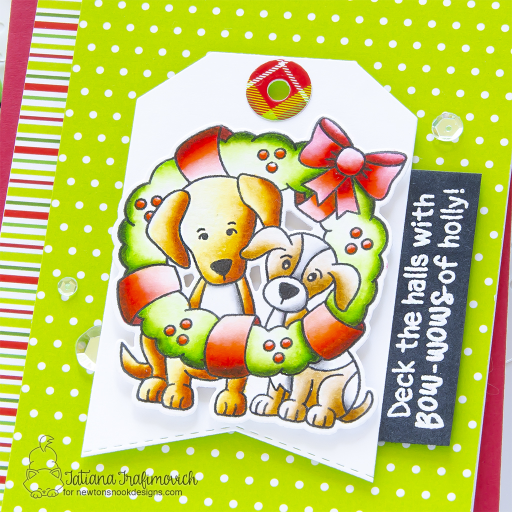 Christmas #handmade card by Tatiana Trafimovich #tatianagraphicdesign #tatianacraftandart - Wreath Pups stamp set by Newton's Nook Designs #newtonsnook