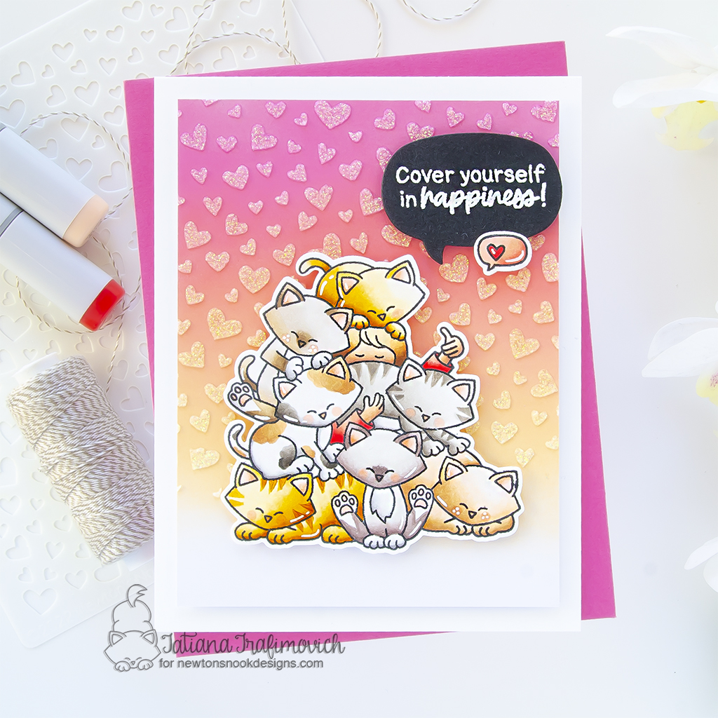 Cover Yourself With Happiness #handmade card by Tatiana Trafimovich #tatianagraphicdesign #tatianacraftandart - Never Enough Cats stamp set by Newton's Nook Designs #newtonsnook