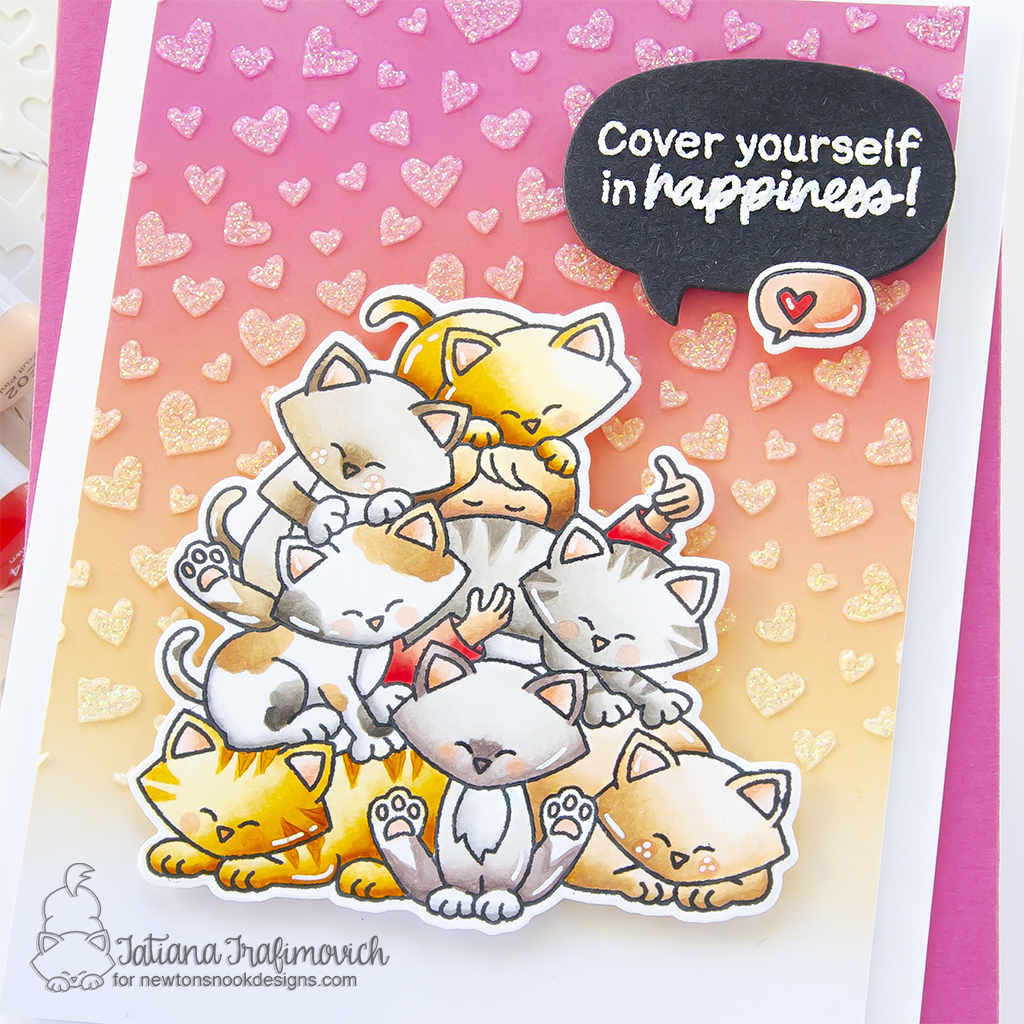 Cover Yourself With Happiness #handmade card by Tatiana Trafimovich #tatianagraphicdesign #tatianacraftandart - Never Enough Cats stamp set by Newton's Nook Designs #newtonsnook