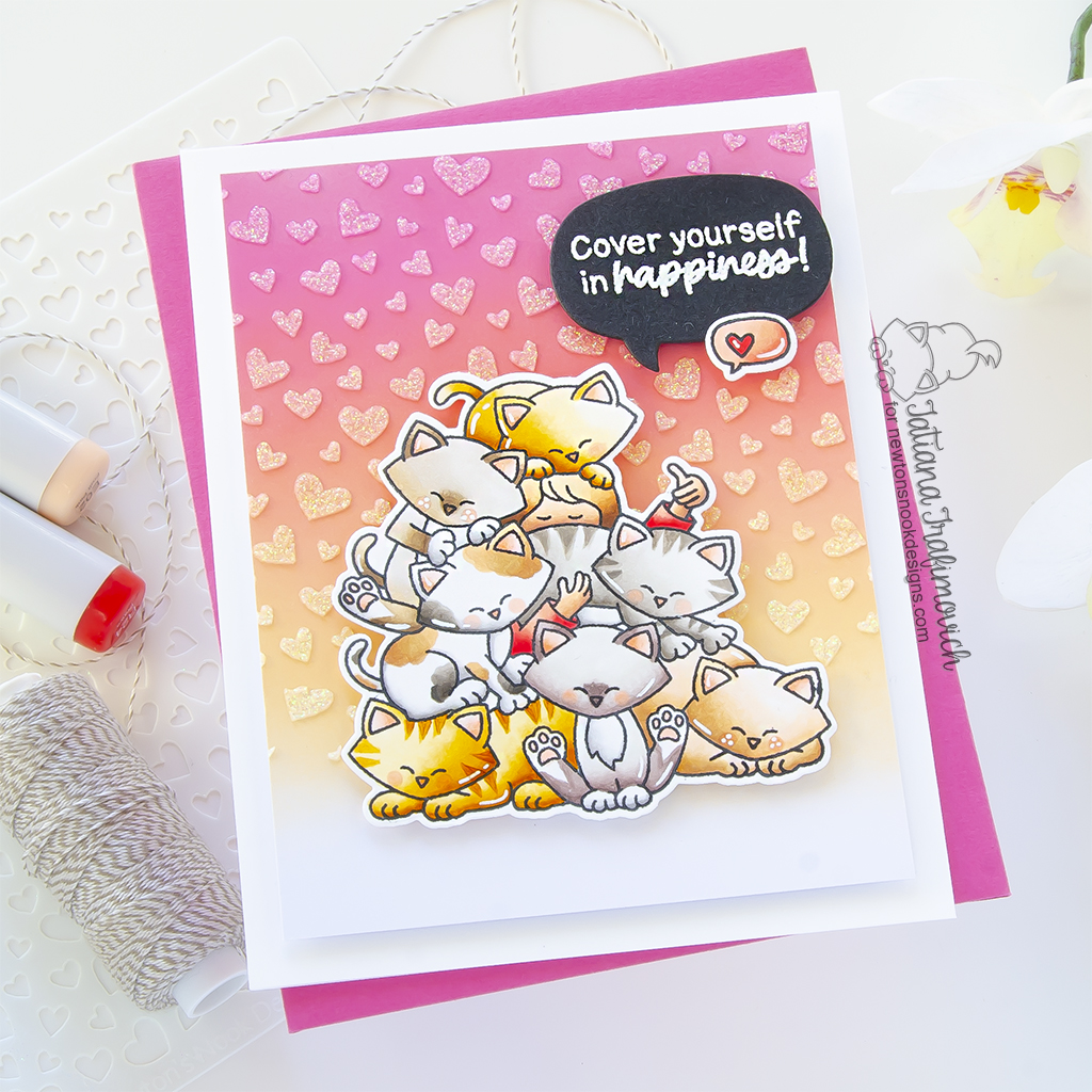 Cover Yourself With Happiness #handmade card by Tatiana Trafimovich #tatianagraphicdesign #tatianacraftandart - Never Enough Cats stamp set by Newton's Nook Designs #newtonsnook