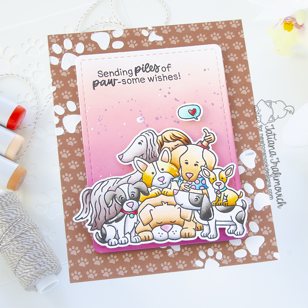 Sending Piles of PAW-some Wishes! #handmade card by Tatiana Trafimovich #tatianagraphicdesign #tatianacraftandart - Never Enough Dogs stamp set by Newton's Nook Designs #newtonsnook