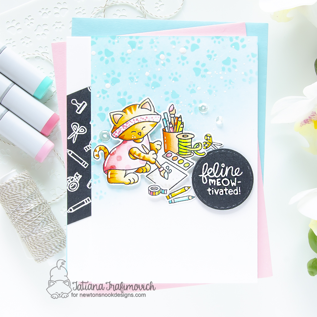 Feline MEOW-tivated! #handmade card by Tatiana Trafimovich #tatianagraphicdesign #tatianacraftandart - Newton's Crafty Cardio stamp set by Newton's Nook Designs #newtonsnook