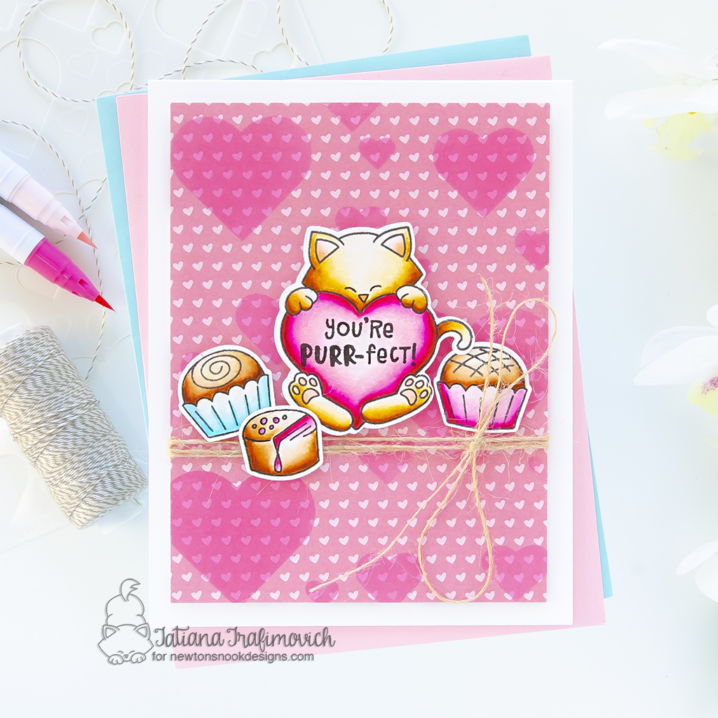 You're PURR-fect! #handmade card by Tatiana Trafimovich #tatianagraphicdesign #tatianacraftandart - Newton's Heart stamp set by Newton's Nook Designs #newtonsnook