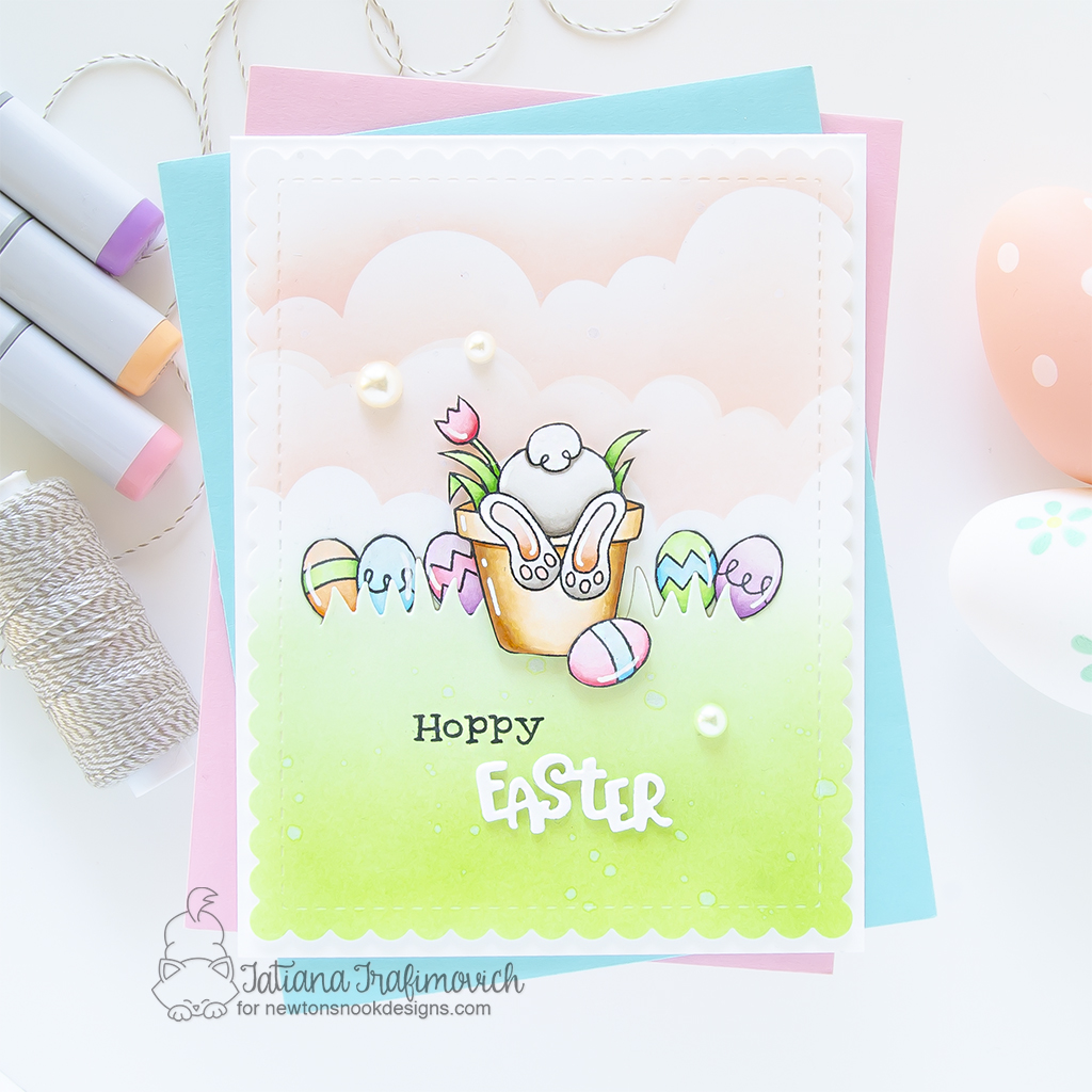 Hoppy Easter #handmade card by Tatiana Trafimovich #tatianagraphicdesign #tatianacraftandart - Bunny Hop stamp set by Newton's Nook Designs #newtonsnook