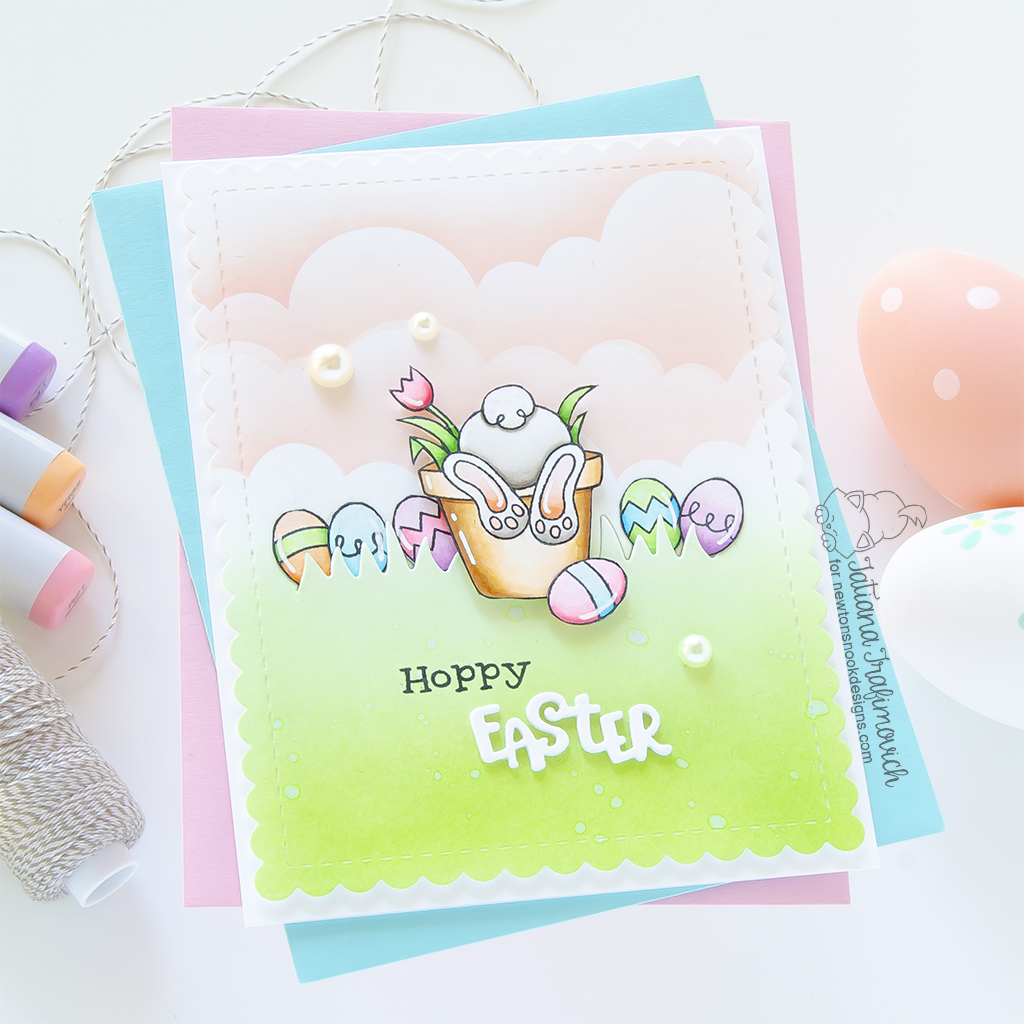 Hoppy Easter #handmade card by Tatiana Trafimovich #tatianagraphicdesign #tatianacraftandart - Bunny Hop stamp set by Newton's Nook Designs #newtonsnook