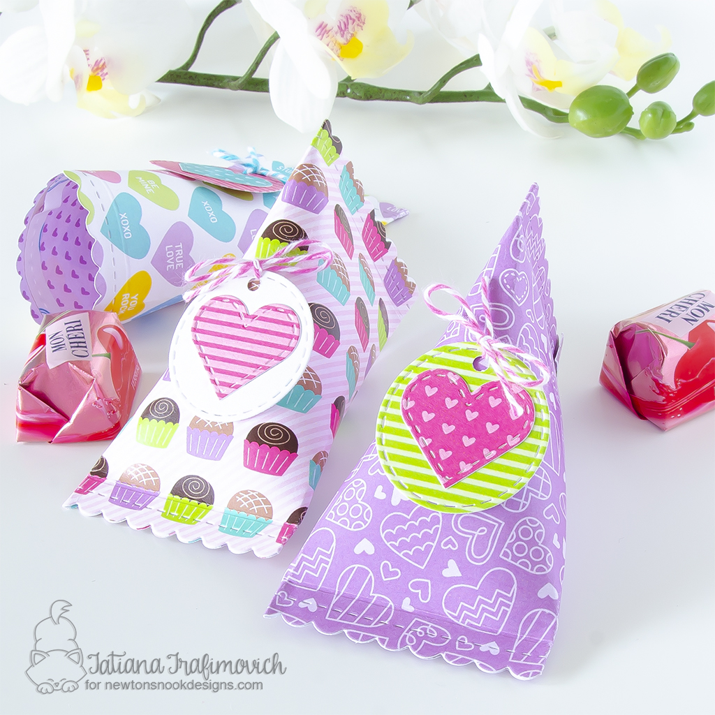 Valentine's Day Sweet Treats #handmade sour cream containers by Tatiana Trafimovich #tatianagraphicdesign #tatianacraftandart - dies and pattern paper by Newton's Nook Designs #newtonsnook