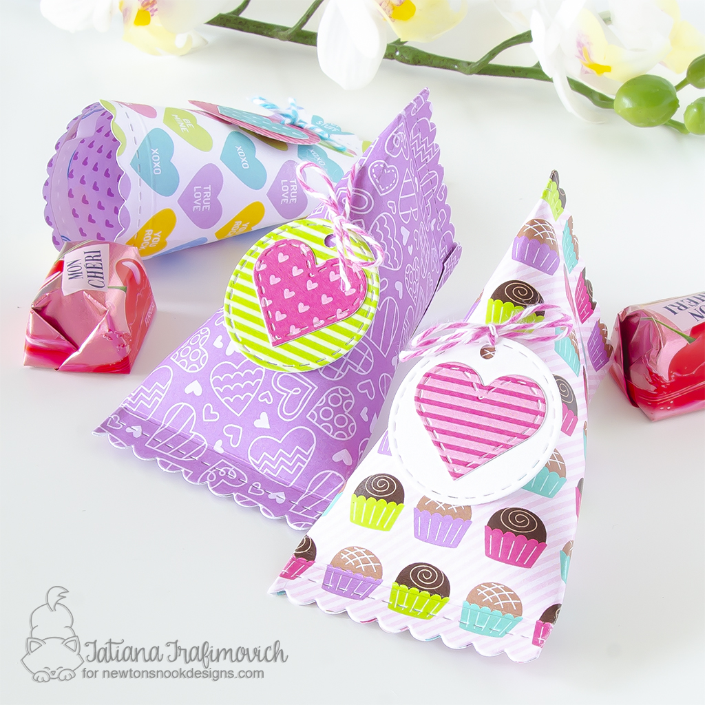 Valentine's Day Sweet Treats #handmade sour cream containers by Tatiana Trafimovich #tatianagraphicdesign #tatianacraftandart - dies and pattern paper by Newton's Nook Designs #newtonsnook