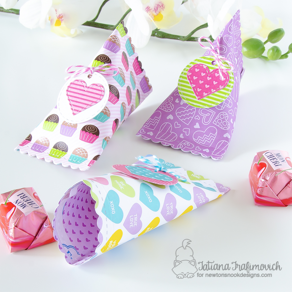 Valentine's Day Sweet Treats #handmade sour cream containers by Tatiana Trafimovich #tatianagraphicdesign #tatianacraftandart - dies and pattern paper by Newton's Nook Designs #newtonsnook