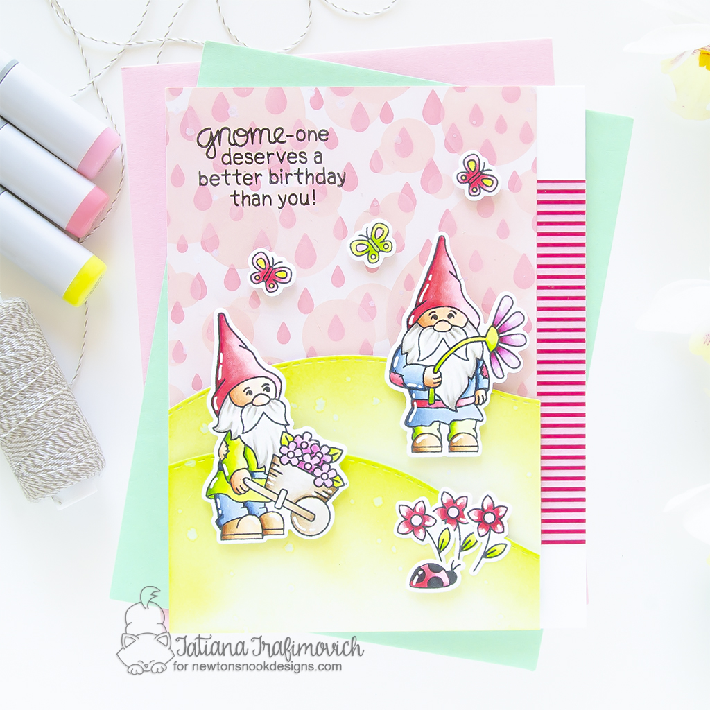 GNOME-one Deserve Better Birthday Than You #handmade card by Tatiana Trafimovich #tatianagraphicdesign #tatianacraftandart - Gnome Garden stamp set by Newton's Nook Designs #newtonsnook