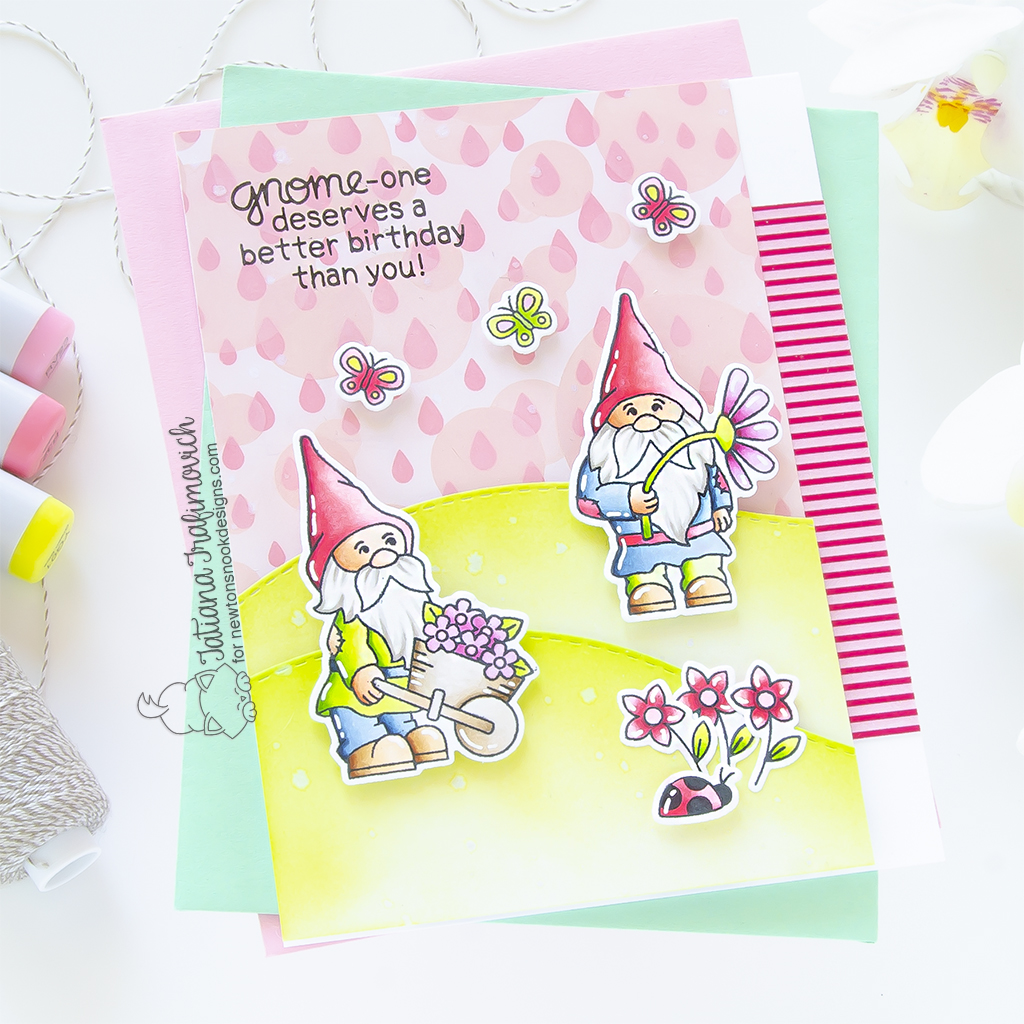 GNOME-one Deserve Better Birthday Than You #handmade card by Tatiana Trafimovich #tatianagraphicdesign #tatianacraftandart - Gnome Garden stamp set by Newton's Nook Designs #newtonsnook