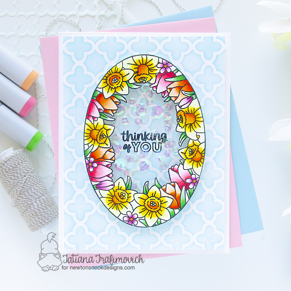 Thinking of You #handmade card by Tatiana Trafimovich #tatianagraphicdesign #tatianacraftandart - Spring Blooms Oval stamp set by Newton's Nook Designs #newtonsnook