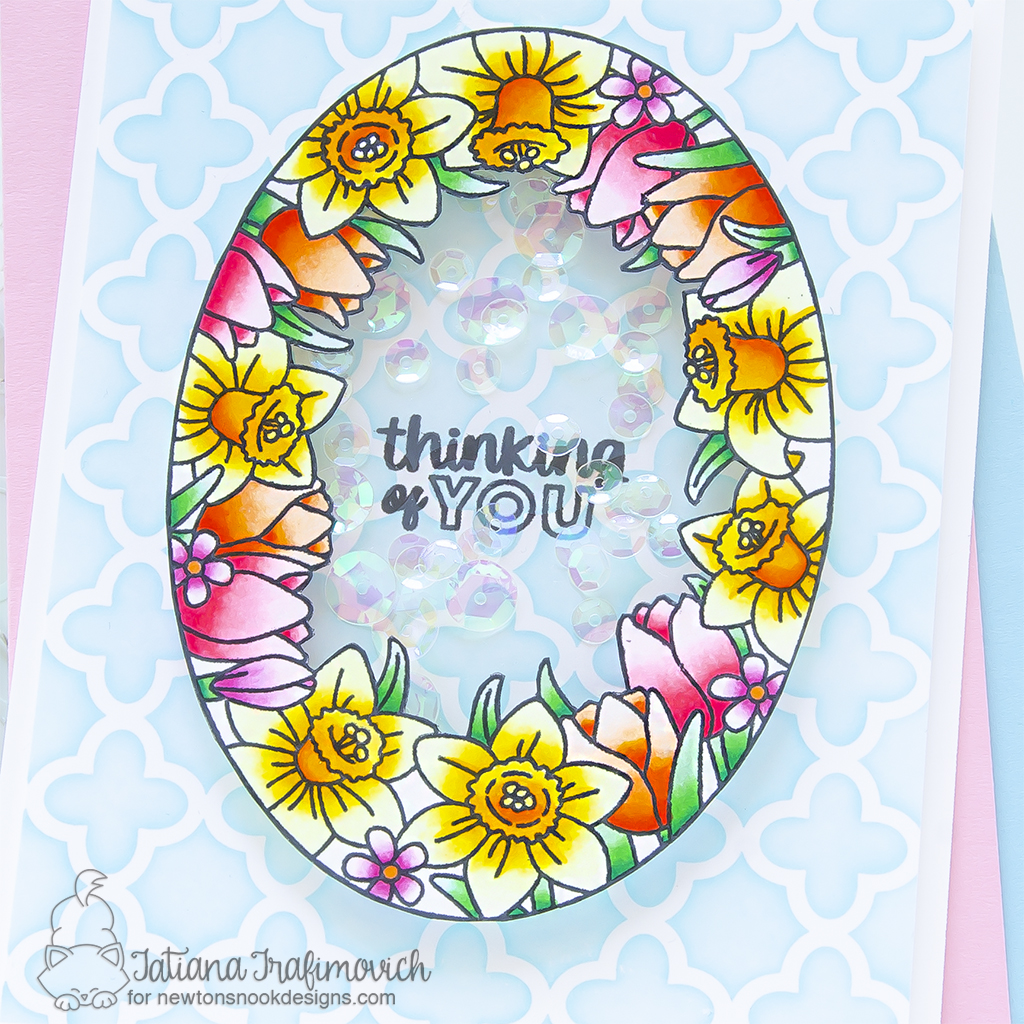 Thinking of You #handmade card by Tatiana Trafimovich #tatianagraphicdesign #tatianacraftandart - Spring Blooms Oval stamp set by Newton's Nook Designs #newtonsnook