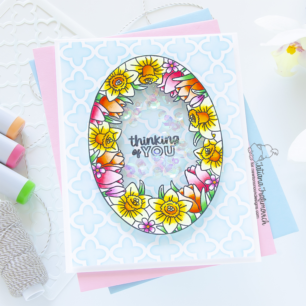 Thinking of You #handmade card by Tatiana Trafimovich #tatianagraphicdesign #tatianacraftandart - Spring Blooms Oval stamp set by Newton's Nook Designs #newtonsnook