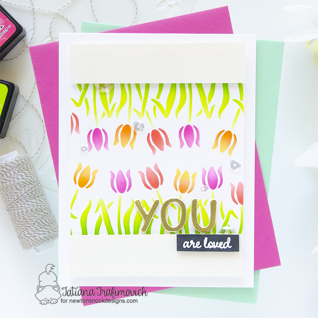 You Are Loved #handmade card by Tatiana Trafimovich #tatianagraphicdesign #tatianacraftandart - Spring Garden Line Stencil by Newton's Nook Designs #newtonsnook