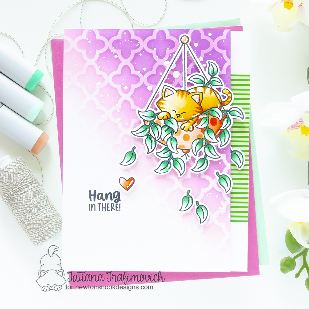 Hang In There #handmade card by Tatiana Trafimovich #tatianagraphicdesign #tatianacraftandart - Newton's Hanging Basket stamp set by Newton's Nook Designs #newtonsnook