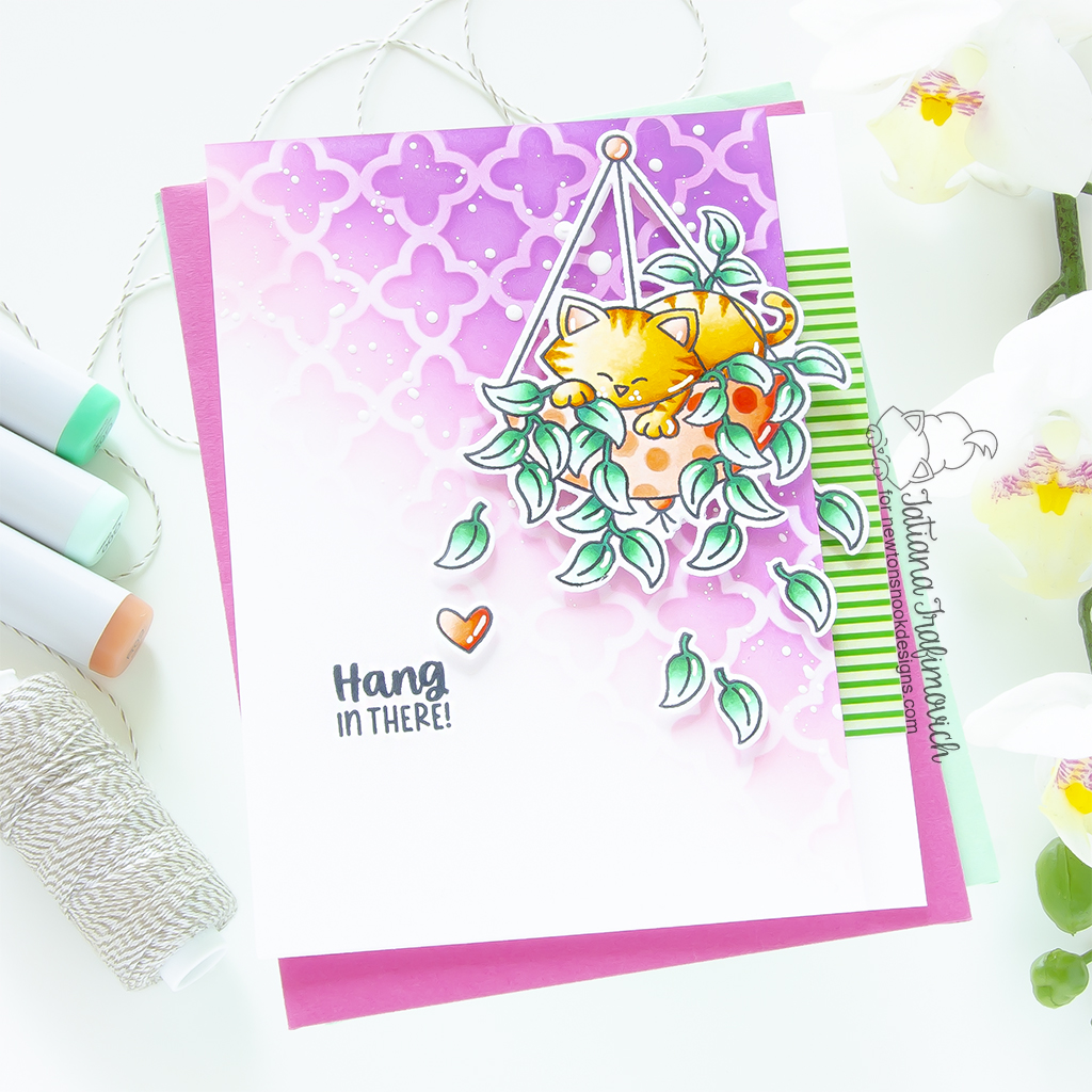 Hang In There #handmade card by Tatiana Trafimovich #tatianagraphicdesign #tatianacraftandart - Newton's Hanging Basket stamp set by Newton's Nook Designs #newtonsnook