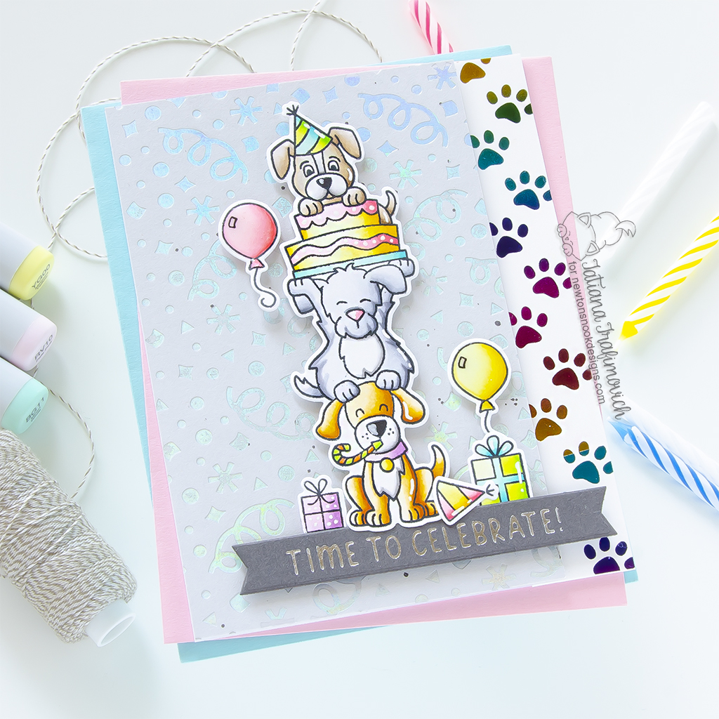 Time To Celebrate #handmade card by Tatiana Trafimovich #tatianagraphicdesign #tatianacraftandart - Birthday Barks stamp set by Newton's Nook Designs #newtonsnook