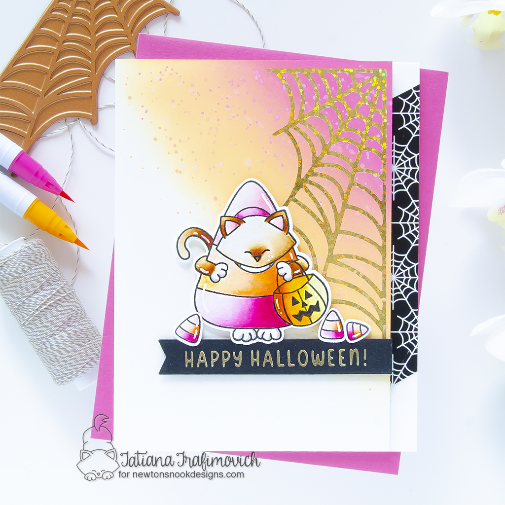 Happy Halloween #handmade card by Tatiana Trafimovich #tatianagraphicdesign #tatianacraftandart - Candy Corn Newton stamp set by Newton's Nook Designs #newtonsnook