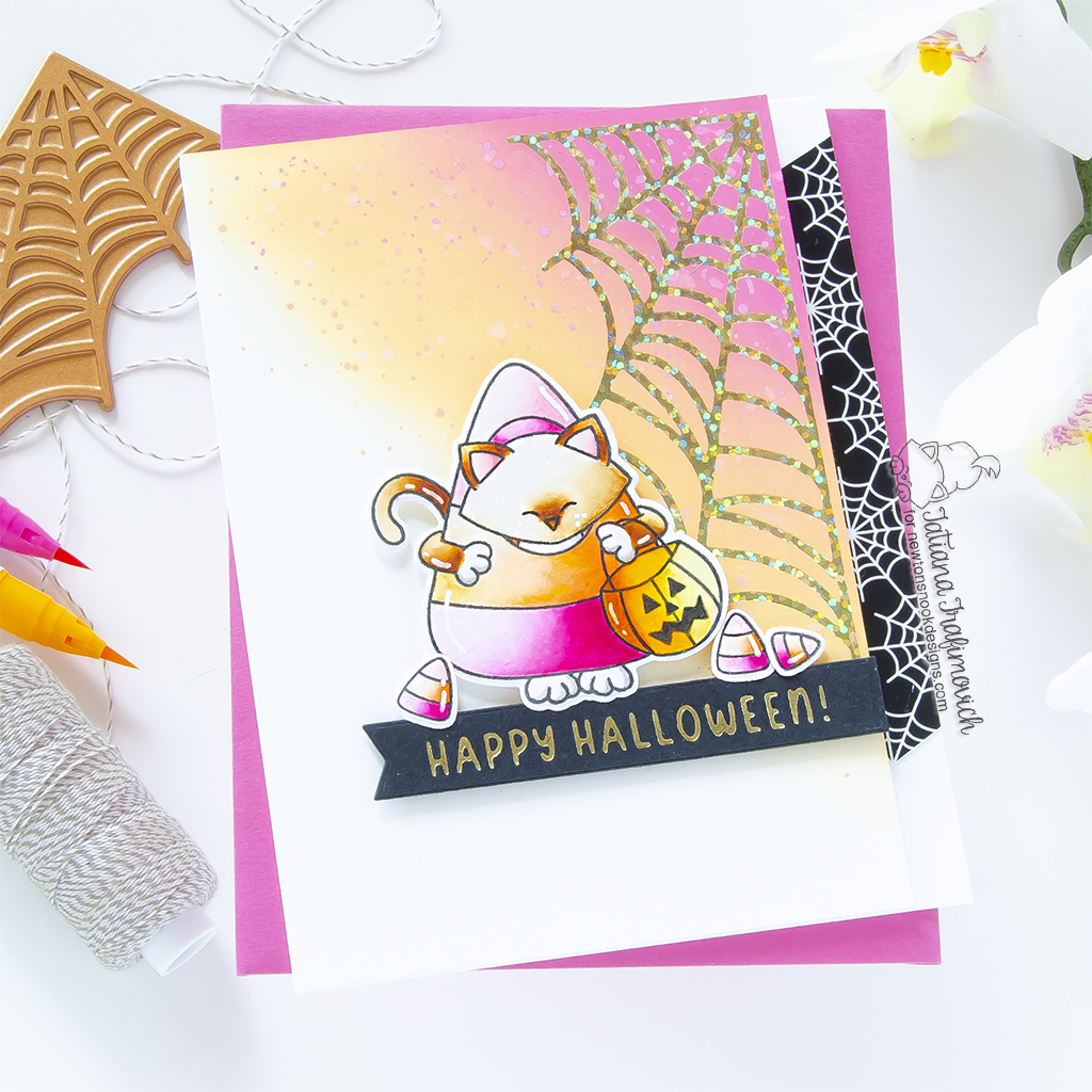 Happy Halloween #handmade card by Tatiana Trafimovich #tatianagraphicdesign #tatianacraftandart - Candy Corn Newton stamp set by Newton's Nook Designs #newtonsnook