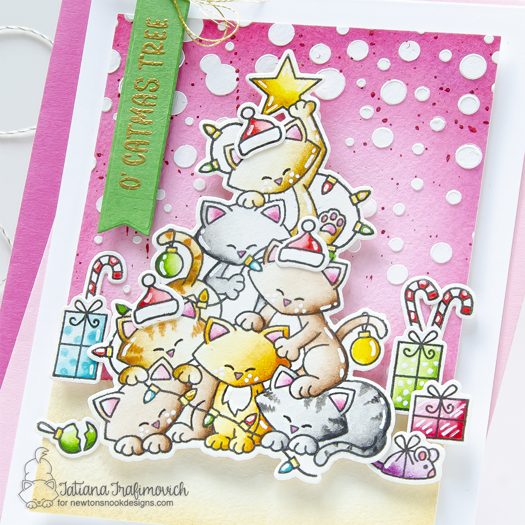 O' Catmas Tree #handmade holiday card by Tatiana Trafimovich #tatianagraphicdesign #tatianacraftandart - Cat Christmas Tree Stamp Set by Newton's Nook Designs #newtonsnook