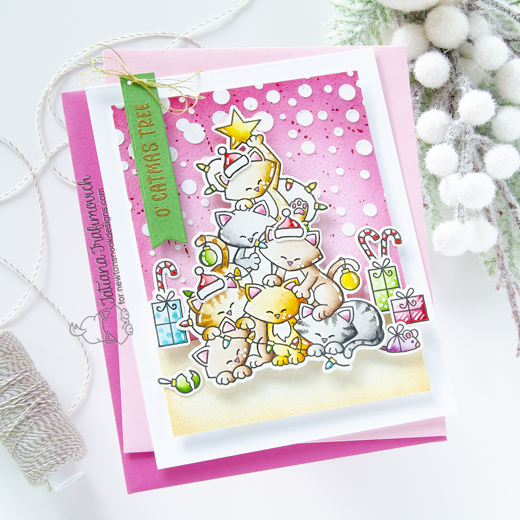 O' Catmas Tree #handmade holiday card by Tatiana Trafimovich #tatianagraphicdesign #tatianacraftandart - Cat Christmas Tree Stamp Set by Newton's Nook Designs #newtonsnook