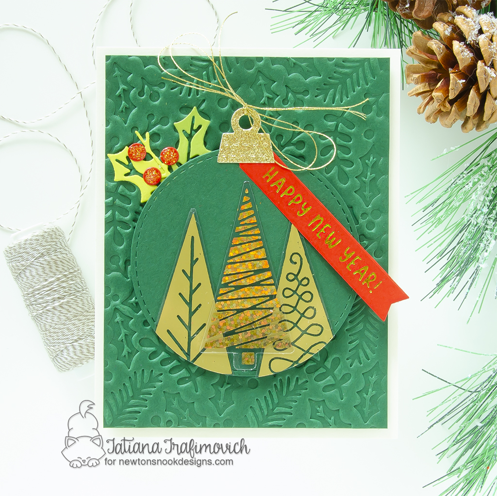 Happy New Year #handmade holiday card by Tatiana Trafimovich #tatianagraphicdesign #tatianacraftandart - Christmas Trees Hot Foil Plates by Newton's Nook Designs #newtonsnook