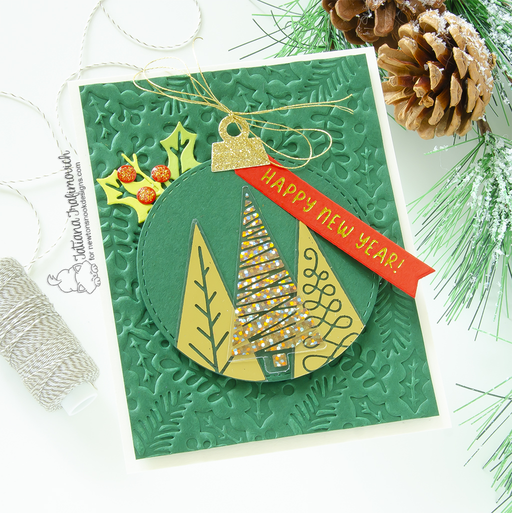 Happy New Year #handmade holiday card by Tatiana Trafimovich #tatianagraphicdesign #tatianacraftandart - Christmas Trees Hot Foil Plates by Newton's Nook Designs #newtonsnook