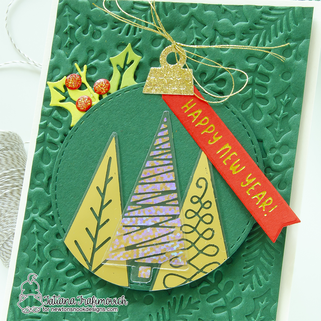 Happy New Year #handmade holiday card by Tatiana Trafimovich #tatianagraphicdesign #tatianacraftandart - Christmas Trees Hot Foil Plates by Newton's Nook Designs #newtonsnook