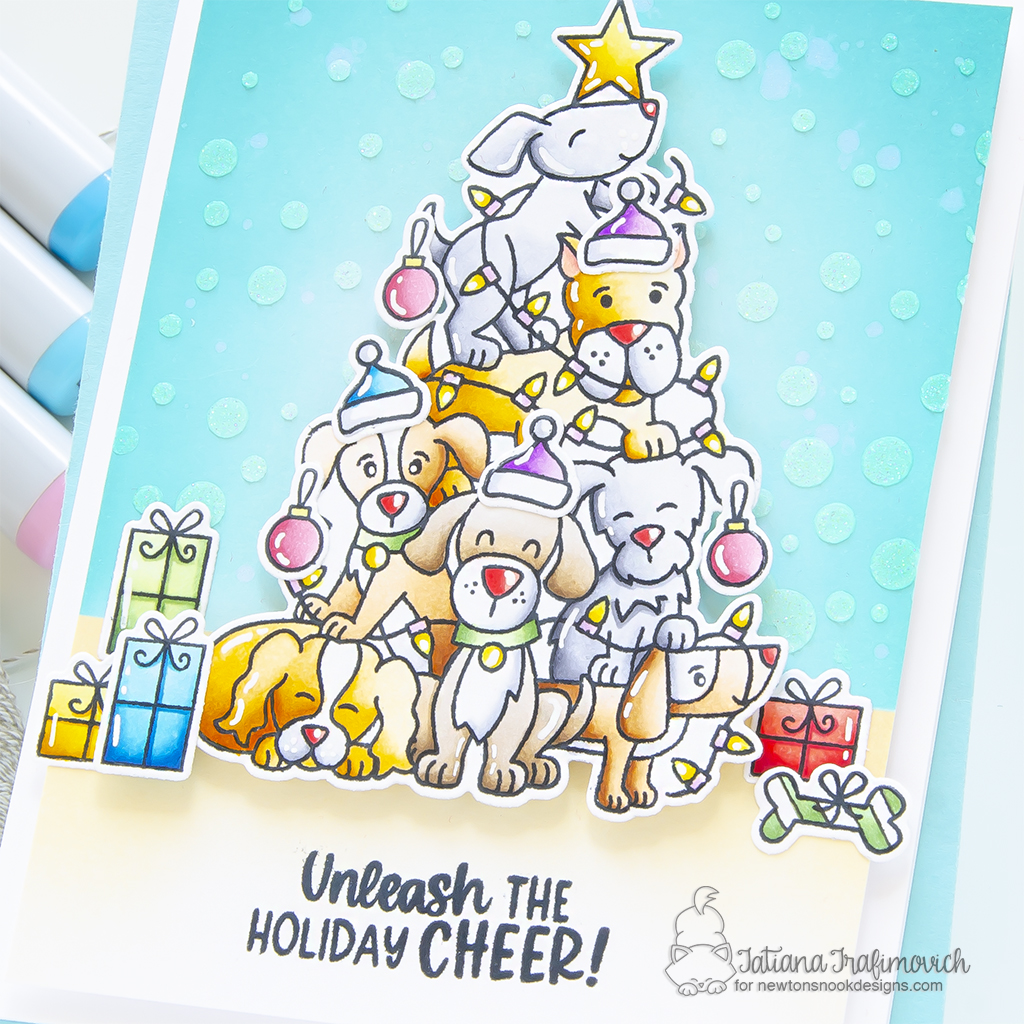 Unleash The Holiday Cheer #handmade holiday card by Tatiana Trafimovich #tatianagraphicdesign #tatianacraftandart - Dog Christmas Tree Stamp Set by Newton's Nook Designs #newtonsnook