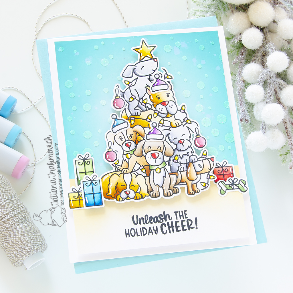 Unleash The Holiday Cheer #handmade holiday card by Tatiana Trafimovich #tatianagraphicdesign #tatianacraftandart - Dog Christmas Tree Stamp Set by Newton's Nook Designs #newtonsnook