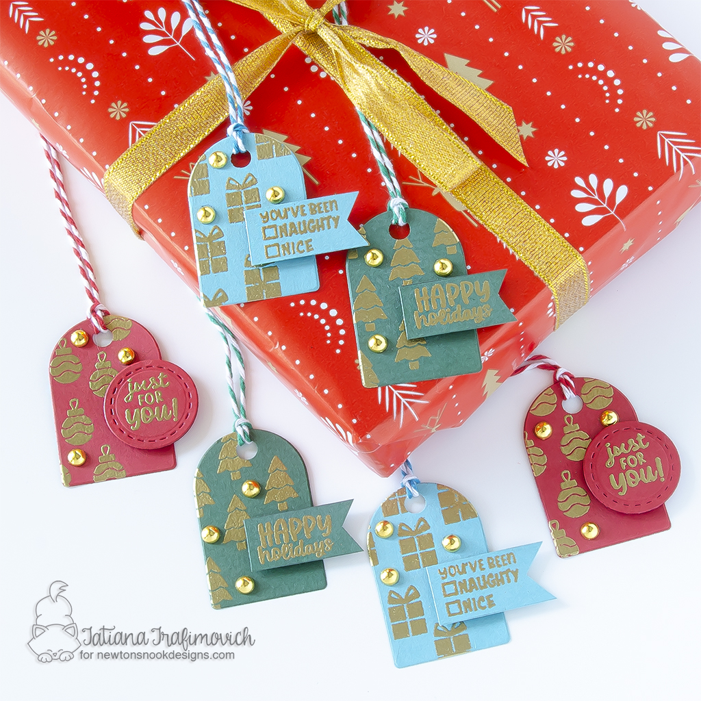 #handmade holiday tags by Tatiana Trafimovich #tatianagraphicdesign #tatianacraftandart - Holiday Elements Stamp Set by Newton's Nook Designs #newtonsnook