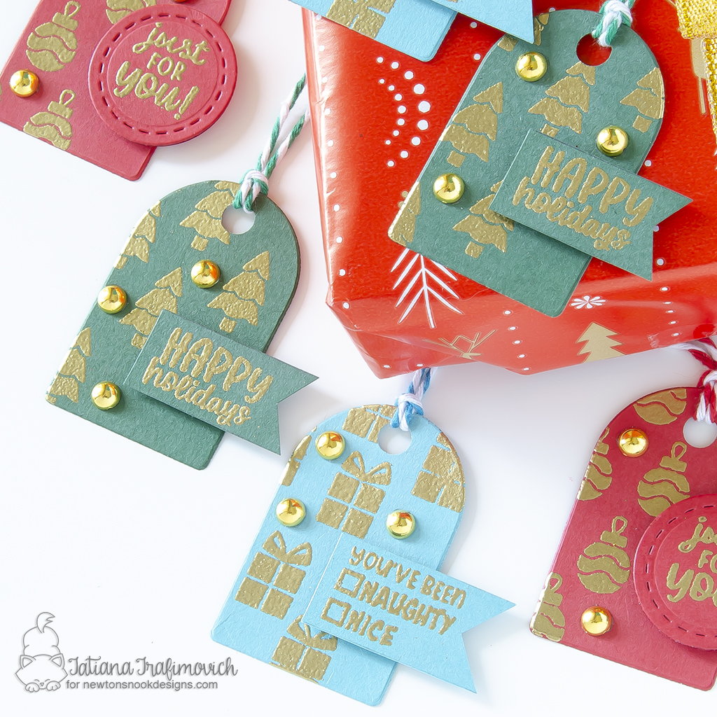 #handmade holiday tags by Tatiana Trafimovich #tatianagraphicdesign #tatianacraftandart - Holiday Elements Stamp Set by Newton's Nook Designs #newtonsnook