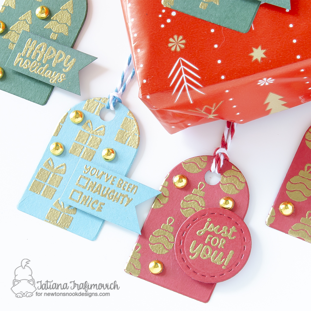 #handmade holiday tags by Tatiana Trafimovich #tatianagraphicdesign #tatianacraftandart - Holiday Elements Stamp Set by Newton's Nook Designs #newtonsnook