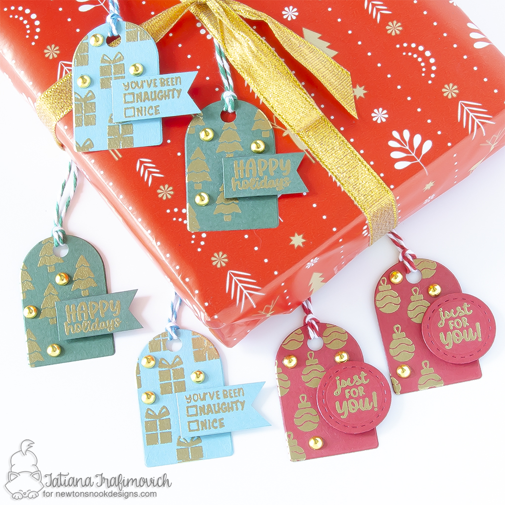 #handmade holiday tags by Tatiana Trafimovich #tatianagraphicdesign #tatianacraftandart - Holiday Elements Stamp Set by Newton's Nook Designs #newtonsnook