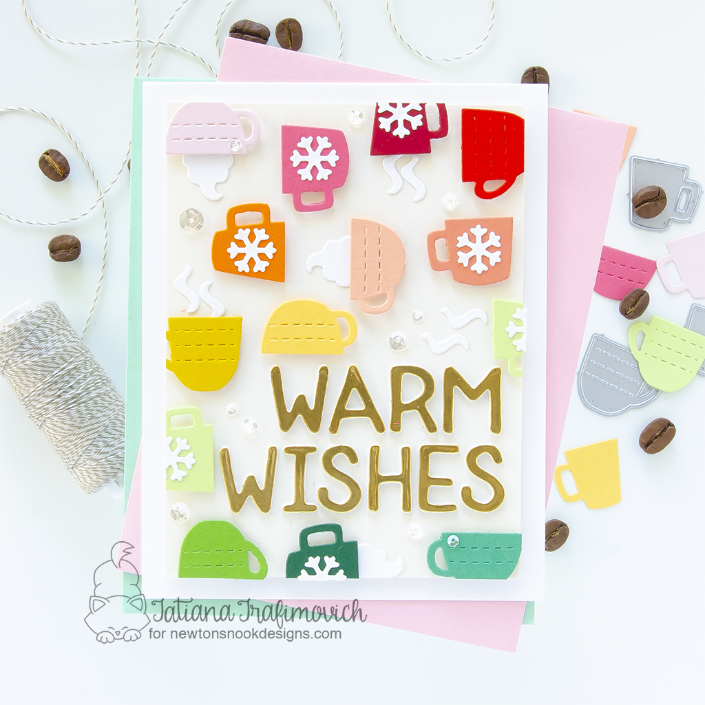 Warm Wishes #handmade holiday card by Tatiana Trafimovich #tatianagraphicdesign #tatianacraftandart - Coffee Silhouettes Die Set by Newton's Nook Designs #newtonsnook