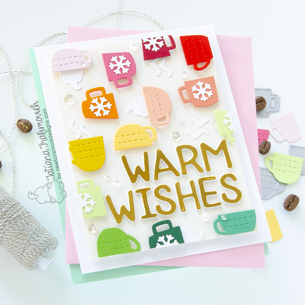 Warm Wishes #handmade holiday card by Tatiana Trafimovich #tatianagraphicdesign #tatianacraftandart - Coffee Silhouettes Die Set by Newton's Nook Designs #newtonsnook