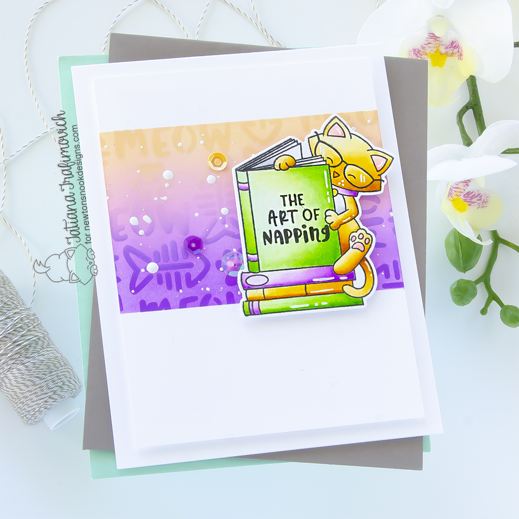 The Art Of Napping #handmade card by Tatiana Trafimovich #tatianagraphicdesign #tatianacraftandart - Newton's Reading List Stamp Set by Newton's Nook Designs #newtonsnook