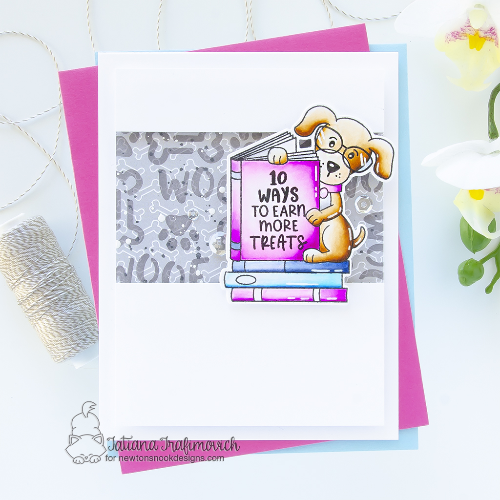 10 Ways To Earn More Treats #handmade card by Tatiana Trafimovich #tatianagraphicdesign #tatianacraftandart - Puppy's Reading List Stamp Set by Newton's Nook Designs #newtonsnook