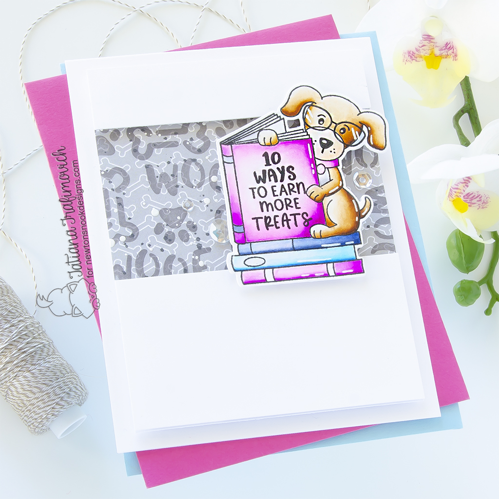 10 Ways To Earn More Treats #handmade card by Tatiana Trafimovich #tatianagraphicdesign #tatianacraftandart - Puppy's Reading List Stamp Set by Newton's Nook Designs #newtonsnook